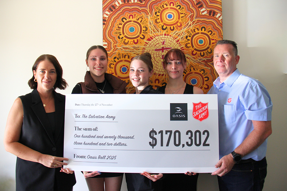 Oasis Committee presents The Salvos with $170k cheque at VIP morning tea
